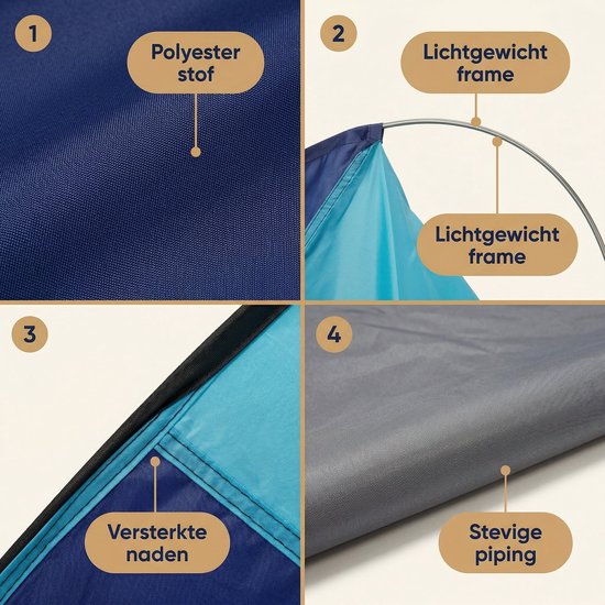 Lomera Strandtent Pop-Up UV50+ Bescherming - Opvouwbaar - Windscherm - Zonnetent - Zonnescherm voor Strand en Tuin - Met Grondzeil - Camping - Vakantie - Gezin - Zomer - Festival - Outdoor - Strandscherm - Zonwering - Buitenleven — afbeelding 4