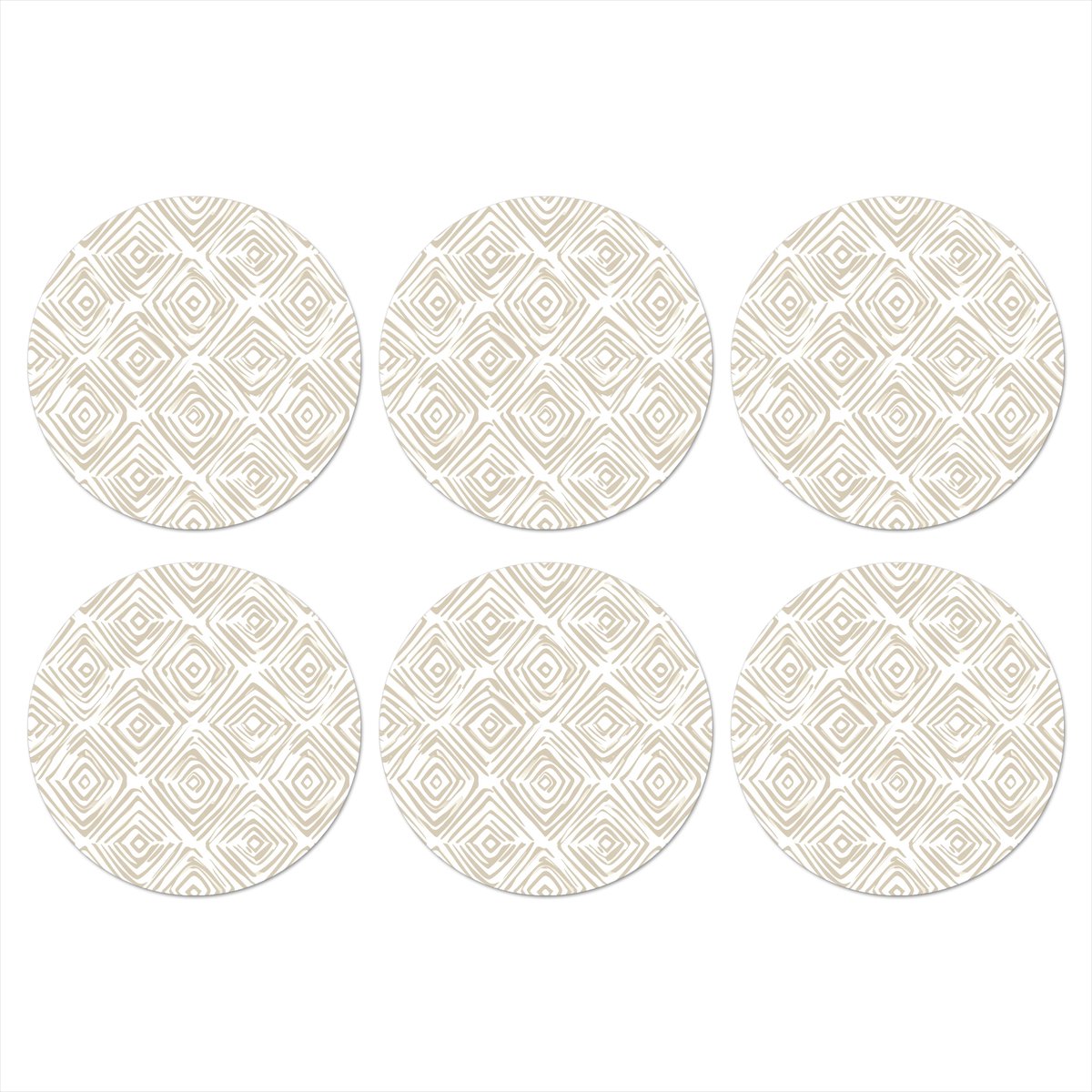 Onderzetters voor glazen - Rond - Abstract - Ruit - Beige - 10x10 cm - Glasonderzetters - 6 stuks