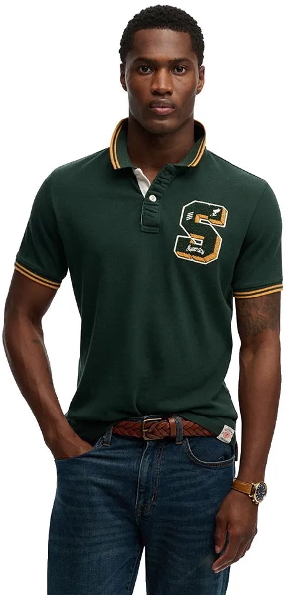 Superdry Vintage Athletic Patch Korte Mouw Poloshirt XL Man Groen