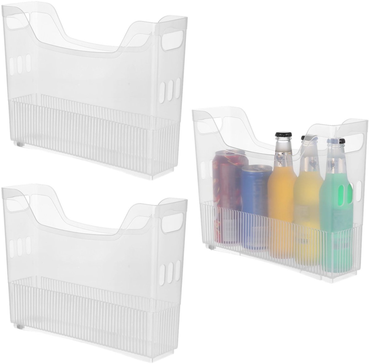 Drie diepvriesdozen, transparante plastic opbergdozen op wielen, hoge en smalle keukenopbergdozen Geschikt voor in keukenkasten, opbergdozen Geschikt voor thuis en op kantoor.
