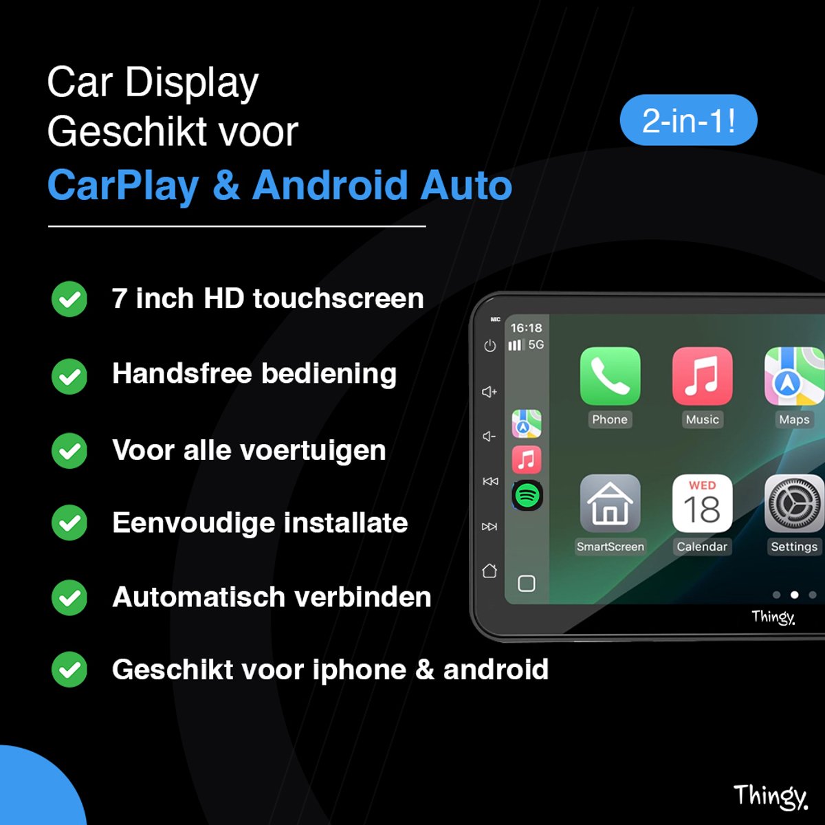 CarPlay Android Auto scherm 7 inch touchscreen universeel auto draadloos spraakbediening Bluetooth AUX FM - Afbeelding 2