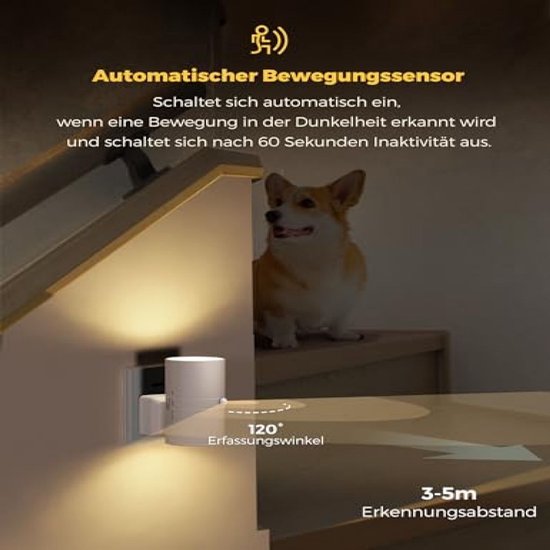Nachtlampje met bewegingssensor - Stekkerlamp - 3 standen (Aan/Automatisch/Uit) - Instelbare helderheid - Geschikt voor stopcontact - Ideaal voor gangen, keukens, badkamers, slaapkamers en trappenhuizen - Warm wit licht van Merkloos — afbeelding 2