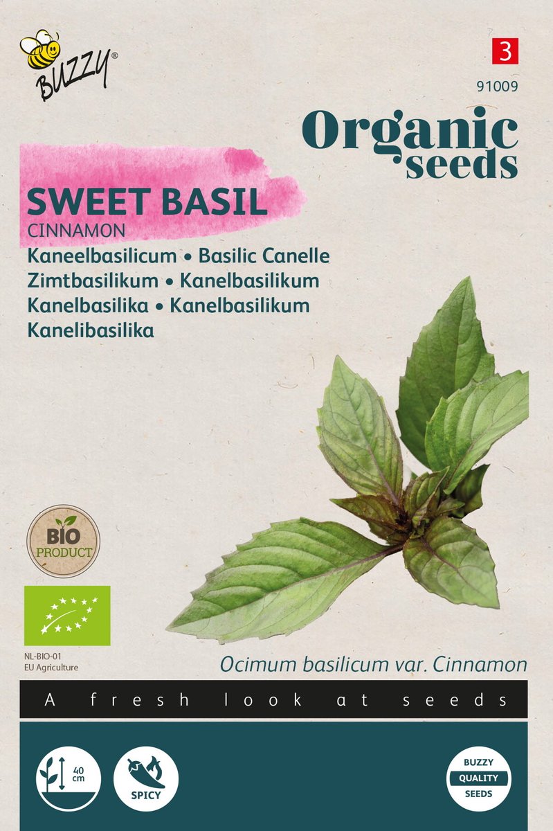 Biologische Kaneelbasilicum Zaden – Buzzy Organic | Aromatische Bio Kruiden