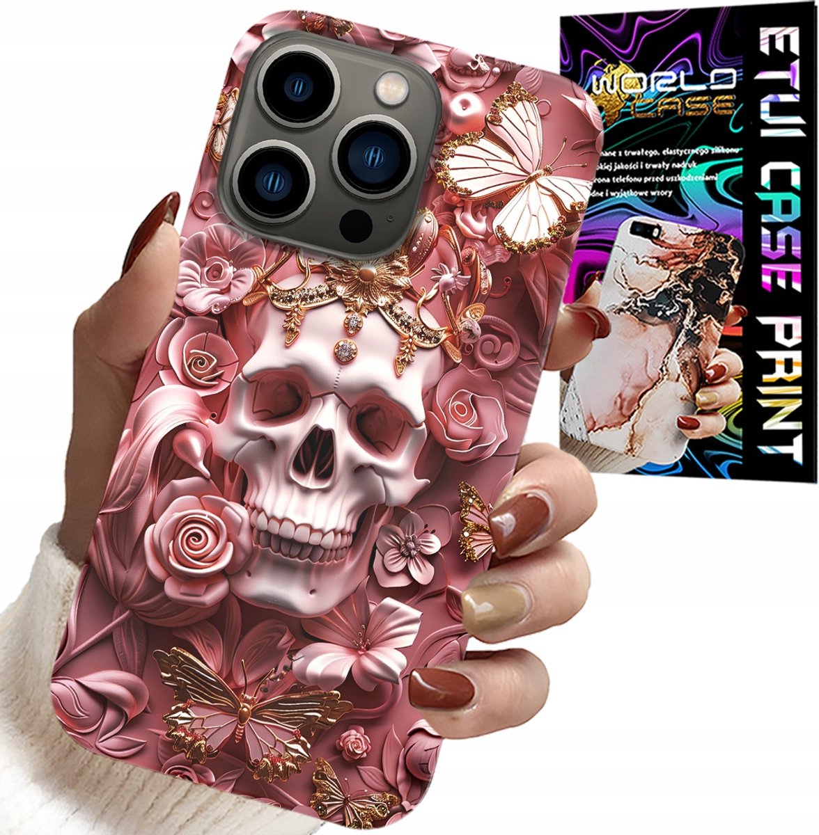 iPhone 16 Pro hoesje - Vrouwelijk, modieus patroon, schedel met rozen