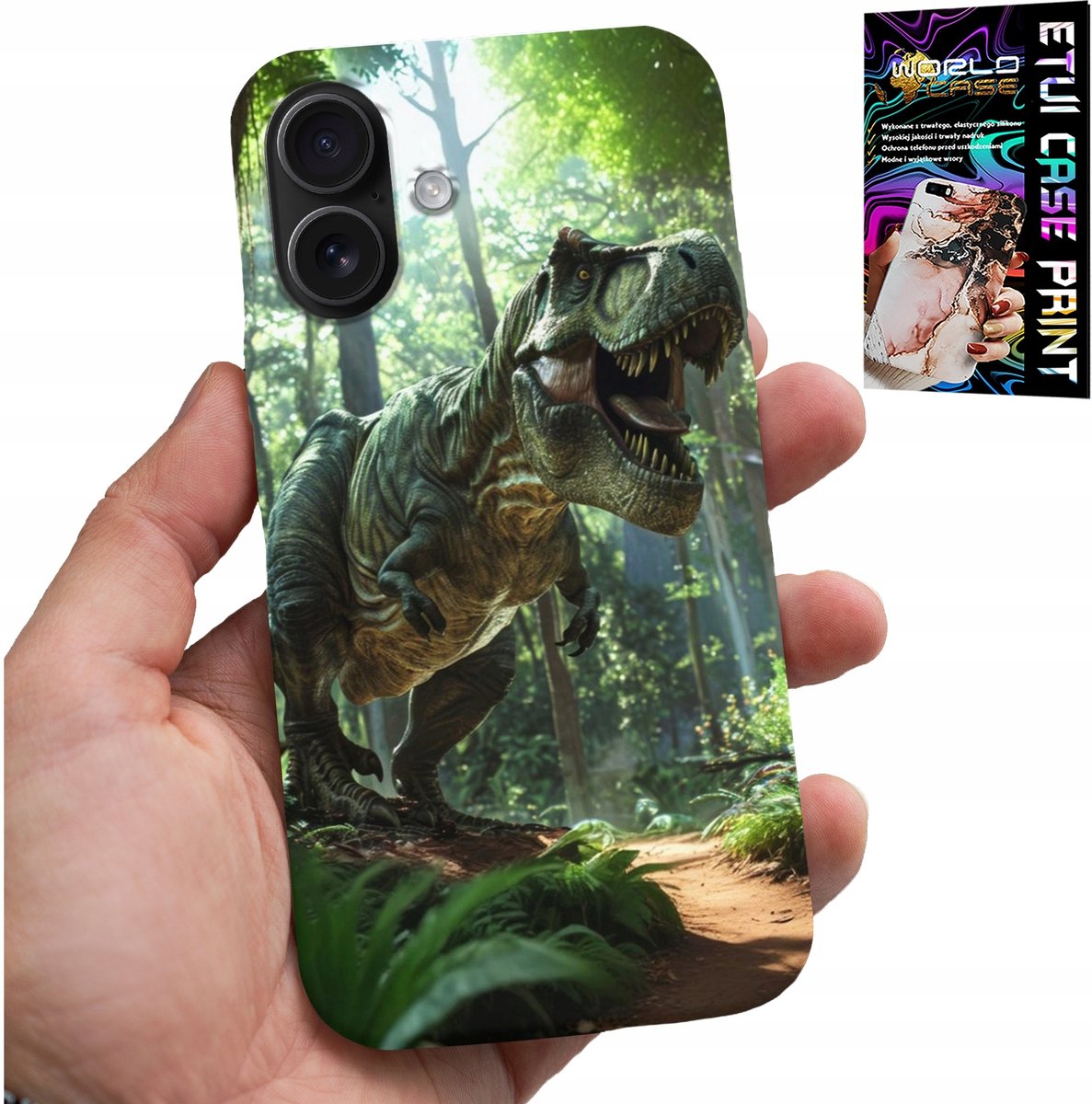 HOESJE VOOR IPHONE 16 PLUS - DINO DINOSAURUS TYRANNOSAURUS HOESJE + GLAS