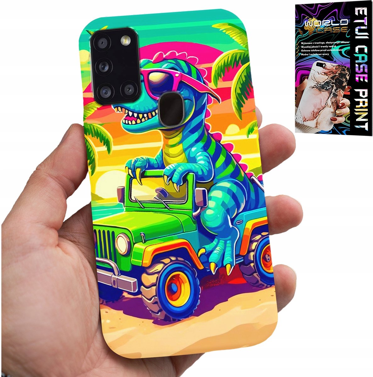 SAMSUNG GALAXY A21s HOESJE - DINOSAURUS IN EEN VRACHTWAGEN PATROON VOOR KINDEREN