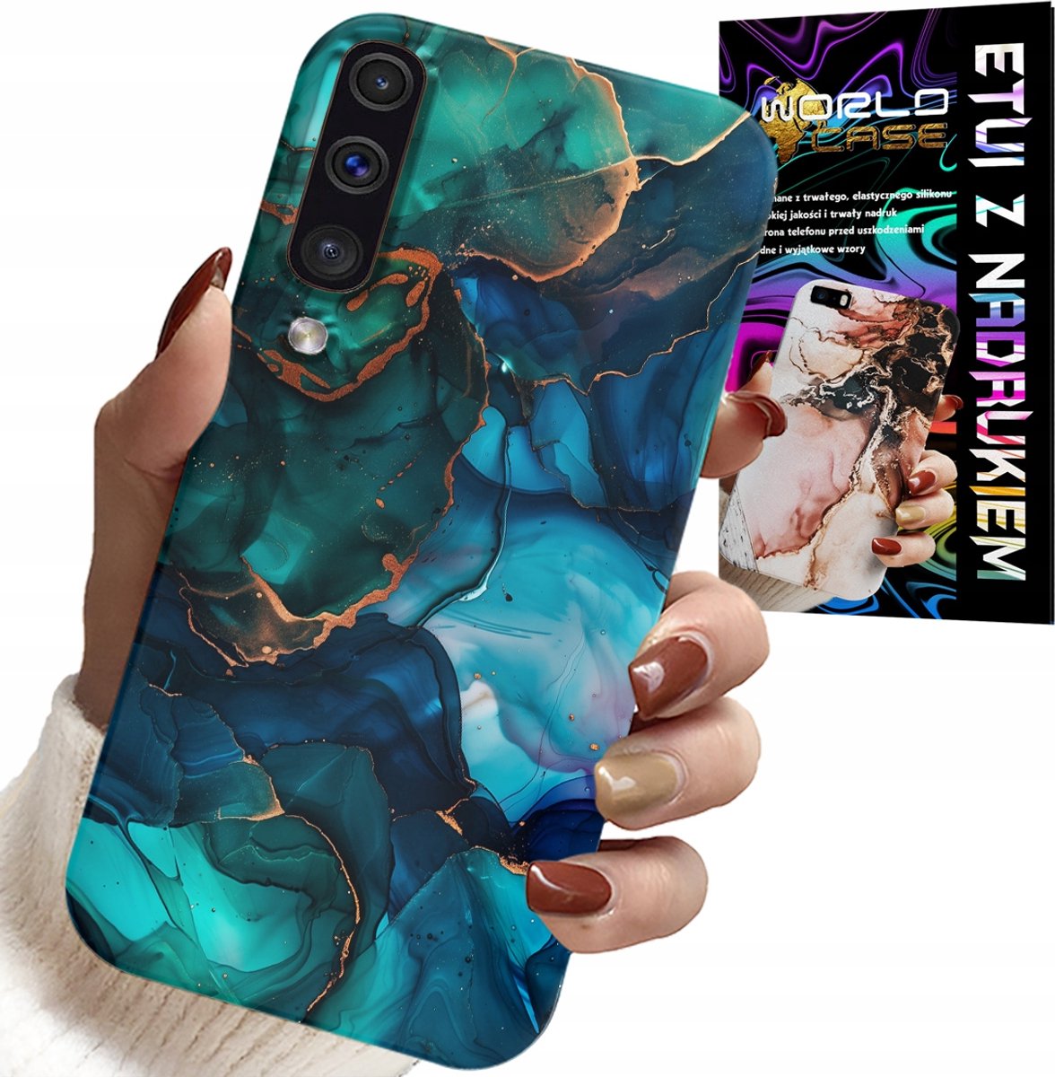 HOESJE VOOR SAMSUNG GALAXY A70 - BLAUWGROENE MARMERPATROON ACHTERKANT