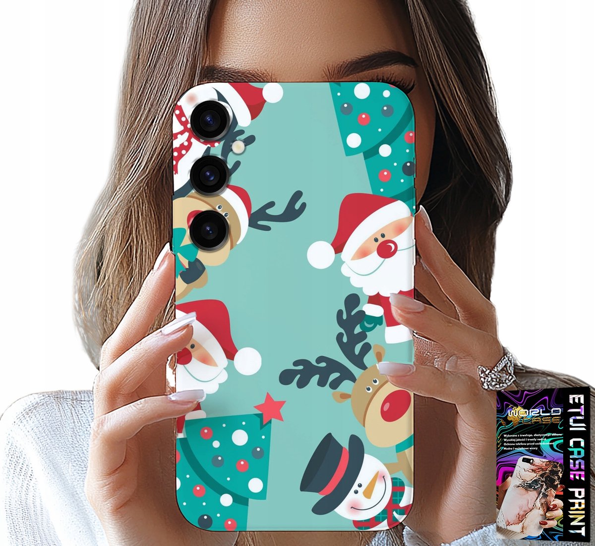 HOESJE VOOR SAMSUNG GALAXY A25 5G - KERSTPATRONEN MET KERSTMAN, RENDIER EN SNEEUWPOP