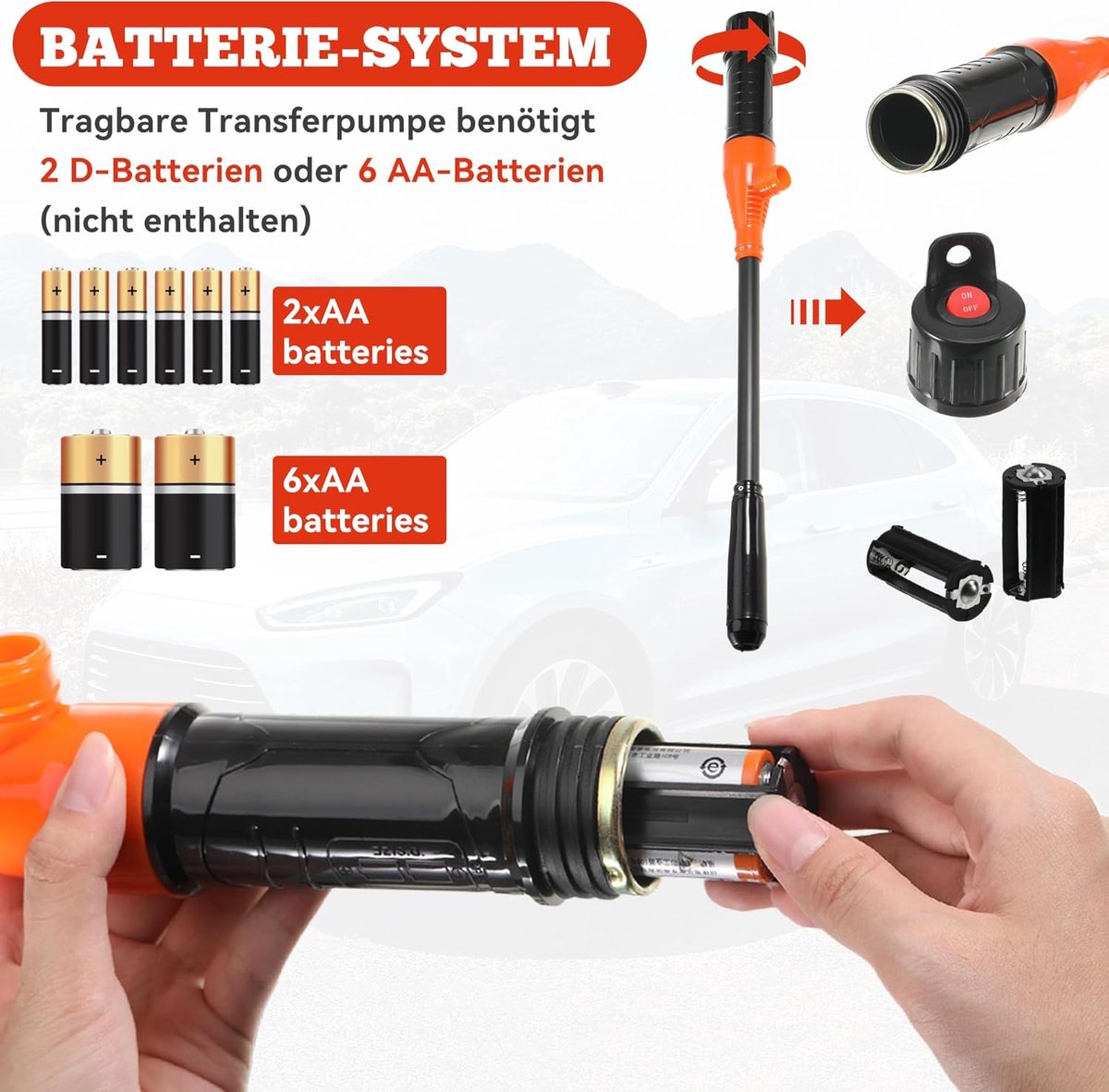 Elektrische Hevelpomp op Batterijen - Brandstofpomp met Regelmondstuk - 9L/min - Voor Benzine, Diesel & Water - 60 cm - Zwart - Overloopbeveiliging thumbnail 4