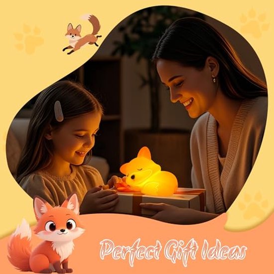 Vossen-nachtlampje - Schattig siliconen vossenlampje - Oplaadbaar, dimbaar en met timer - Nachtlampje met touch-bediening voor naast het bed - Decoratie voor de babykamer - Cadeau voor baby's en kinderen — afbeelding 3