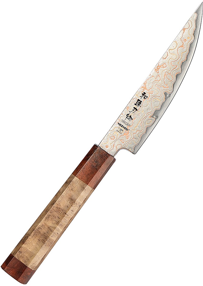 Hezhen - Koper Damascus staal (37 laags - 12Cr18MoV kern) - X05C Retro Series - Steakmes