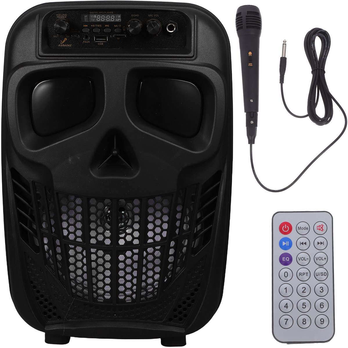 Draagbare Karaoke Speaker – 8 Inch Bluetooth Luidspreker met LED-verlichting – 2 Microfoons & Afstandsbediening – Voor Buitenfeesten & Karaoke – Zwart