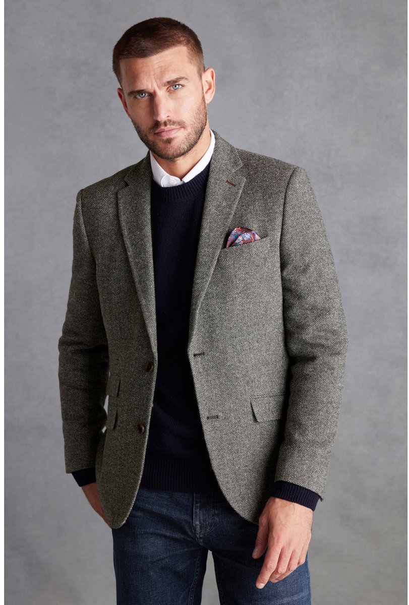 Next - Heren - Normale Pasvorm - Signature Nova Fides Blazer van wolblend met visgraatmotief - Grijs