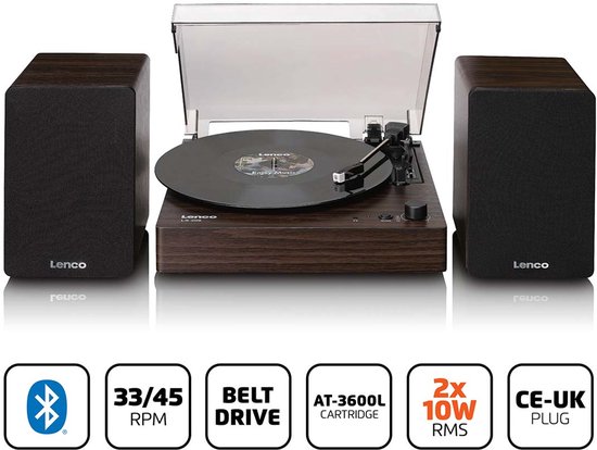 Lenco Platenspeler met Bluetooth - Twee externe Luidsprekers en AT3600L Cartridge - LS-200WD - Hout — afbeelding 4
