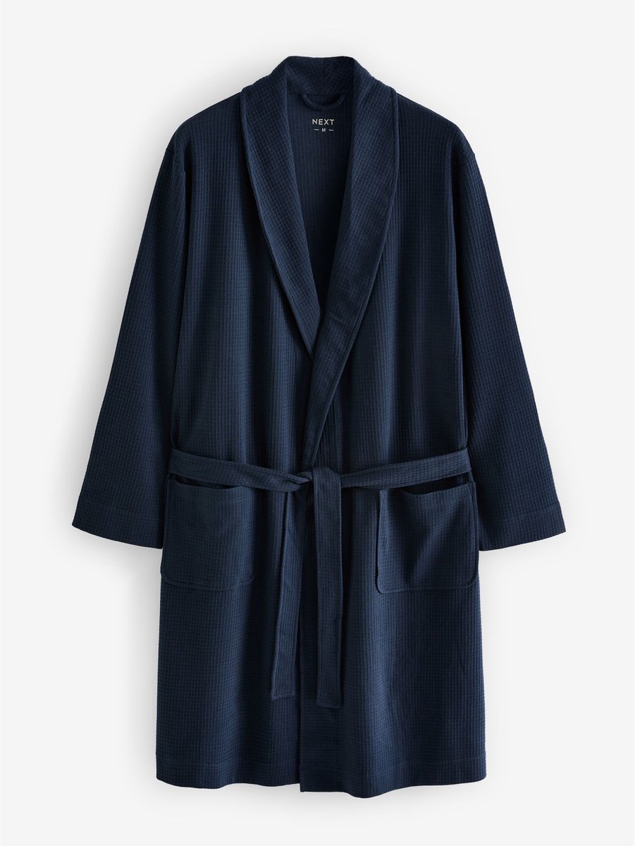 Next - Heren - Lichte badjas met wafelstructuur - Blauw