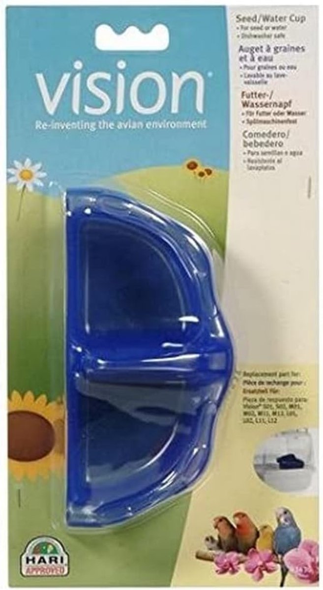 Zaai- en waterbekers - Voerbakjes Vogelkooi - Stressvrij voeren - Buitenaf toegang - 100 ml - Blauw