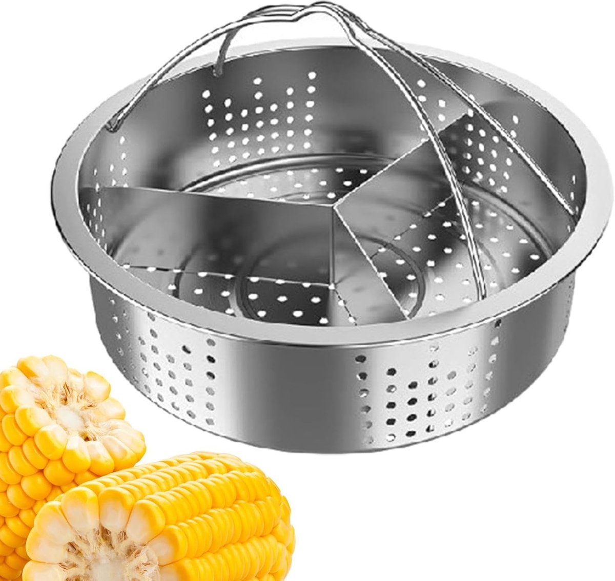 Stoommand RVS - Groentegrill Pan - Gezond Koken - Drievoudige Scheider - 21 x 21 x 6.5 cm - Zilver