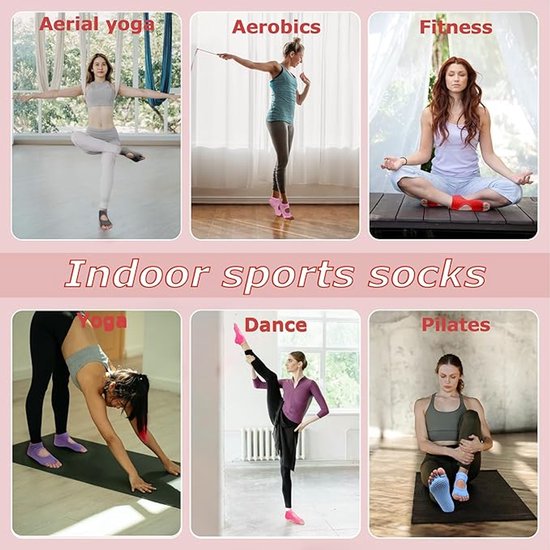 Daity Twee paar damespilatessokken/yogasokken met antisliptextuur en antislipslippers (grijs). van Merkloos — afbeelding 5