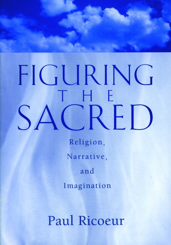 Boek 'Figuring The Sacred' met blauwe tekst op een witte achtergrond met blauwe wolken aan de bovenkant.