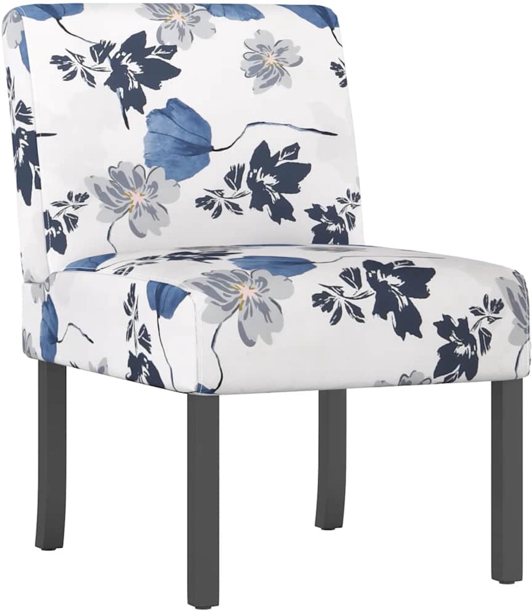 vidaXL Stoel - gebloemd - stof - blauw blauw en wit