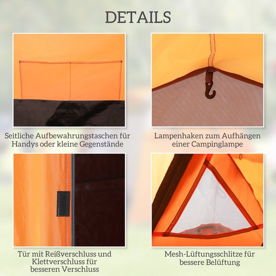 Outsunny Kampeertent-Polyester, PE-426L x 206B x 154H cm-Oranje van Outsunny — afbeelding 3