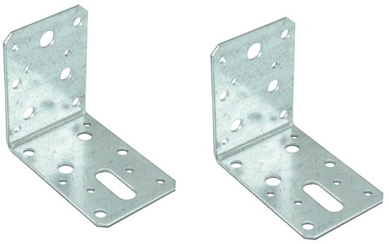 Twee verzinkte hoekankers van 10x9 cm met slobgaten.