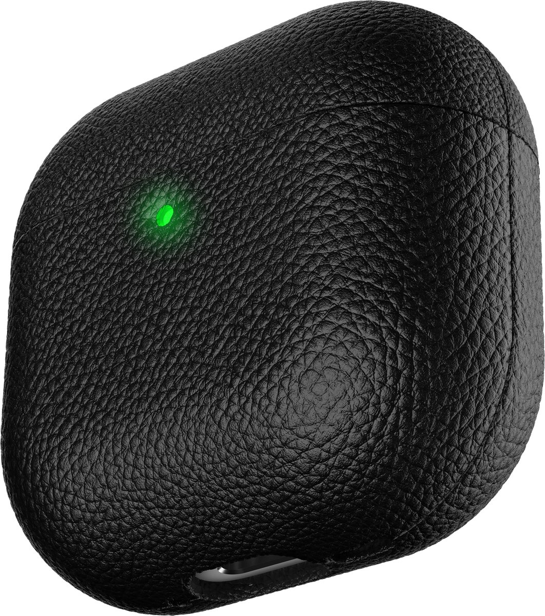 KeyBudz Artisan Lederen Hoesje AirPods 4 – Handgemaakt Top-Grain Italiaans Leer – Veilige Pasvorm met Herbruikbare Lijm – Compatibel met Bedrade en Draadloze Opladen - Zwart
