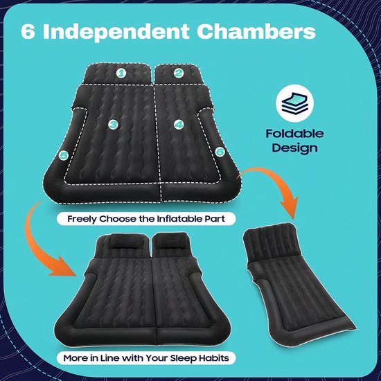 SUV luchtmatras auto campingbed opblaasbaar met pomp comfortabel voor reizen en kamperen van Merkloos — afbeelding 5