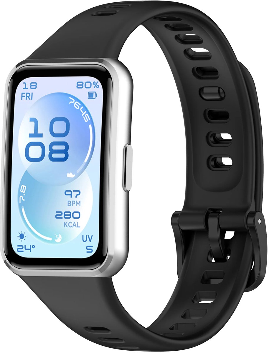 Strap-it Siliconen bandje geschikt voor Huawei Band 11 / Huawei Band 11 Pro (Zwart)
