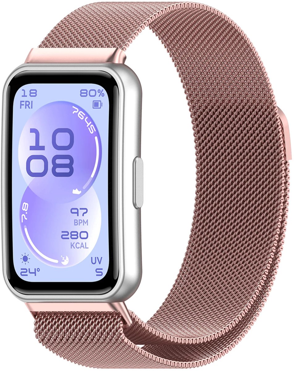 Strap-it Luxe Milanase band geschikt voor Huawei Band 11 / Huawei Band 11 Pro (Roze)