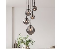 LumenXL 5-lichts zwarte hanglamp Marui - smoke glazen bollen