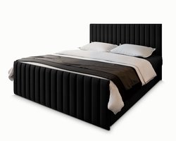 Boxspring ARION 160x200 cm met matras en topper, bedkasten - Zwart