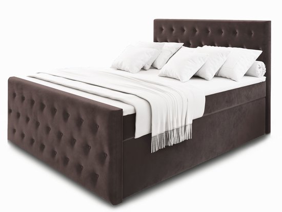 Boxspring FONDI 160x200 cm met matras en topper, bedkasten - Bruin