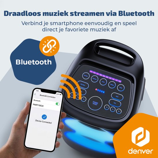 Denver Bluetooth Speaker Party box - Discolichten - Partyspeaker incl. draadloze microfoon & afstandsbediening - Luidspreker - BPS370 van Merkloos — afbeelding 3