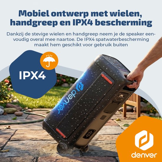 Denver Bluetooth Speaker Party Box - Discolichten - Partyspeaker incl. draadloze microfoon & Afstandsbediening - BPS470 van Merkloos — afbeelding 3
