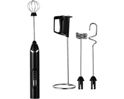 Elektrische melkopschuimer - draagbare melkschuimer voor koffie, warme chocolademelk en eieren - 3 standen, 1200 mAh accu - zwart - 26 x 3 x 3 cm - ABS
