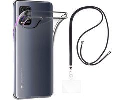 Set met hoesje en nekband voor xiaomi mi 10 lite - Flexibele, transparante TPU-bescherming, verstelbare universele nekband voor mobiele telefoons, zwarte nekband, transparante draagriem van Phonillico®