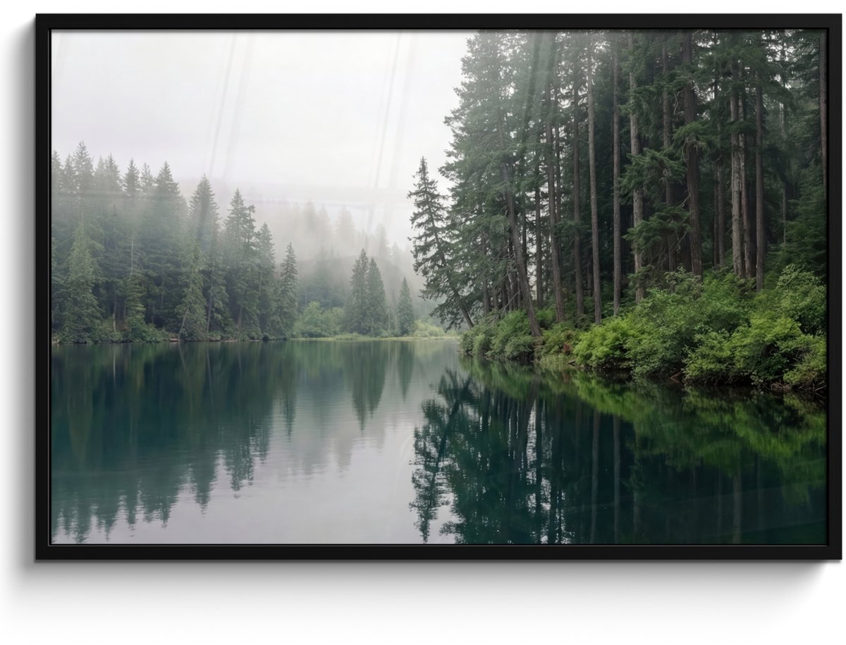 FrameYourWall Poster in lijst - Fotolijst 120x80 cm - Posters - Bergen - Meer - Bos - Posterlijst zwart - Decoratie - Wanddecoratie woonkamer - Muurdecoratie slaapkamer