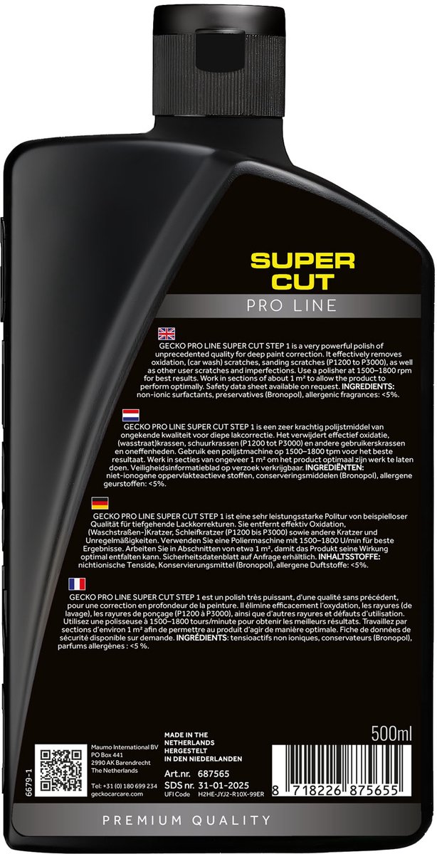 Gecko super cut pro line polijstmiddel stap 1- 500ml