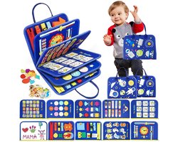 Busy Board Voor Peuters, 20-In-1 Montessori-Sensorisch Speelgoed, Reisspeelgoed Voor Het Leren Van Fijne Motoriek, Educatief Speelgoed Voor Kleuters, Cadeau, Voor Jongens En Meisjes, 1 Stuk Blauw