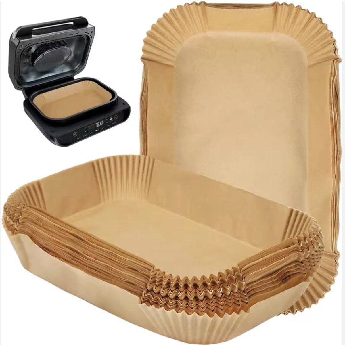 carmdering - Airfryer bakpapier - Wegwerpbakjes - Airfryer accessoires - Set van 100, rechthoekig voor dubbele manden - Hittebestendig tot 204°C, geen krullen of smelten - Antiaanbak en vetvrij, geen olie nodig - Geschikt voor 6-10 quart airfryers