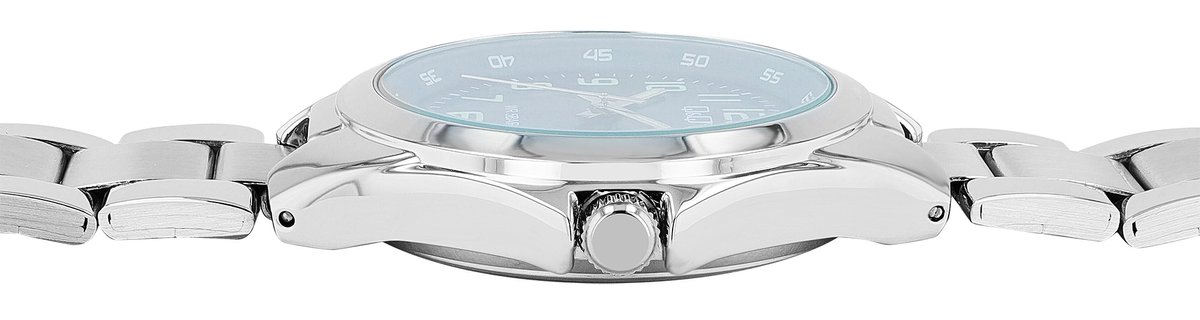 QQ-Herenhorloge-model c57a-500py-zilverkleurig-blauwe wijzerplaat-5 atm waterdicht-duidelijke wijzerplaat-schakelband-diameter 38 mm