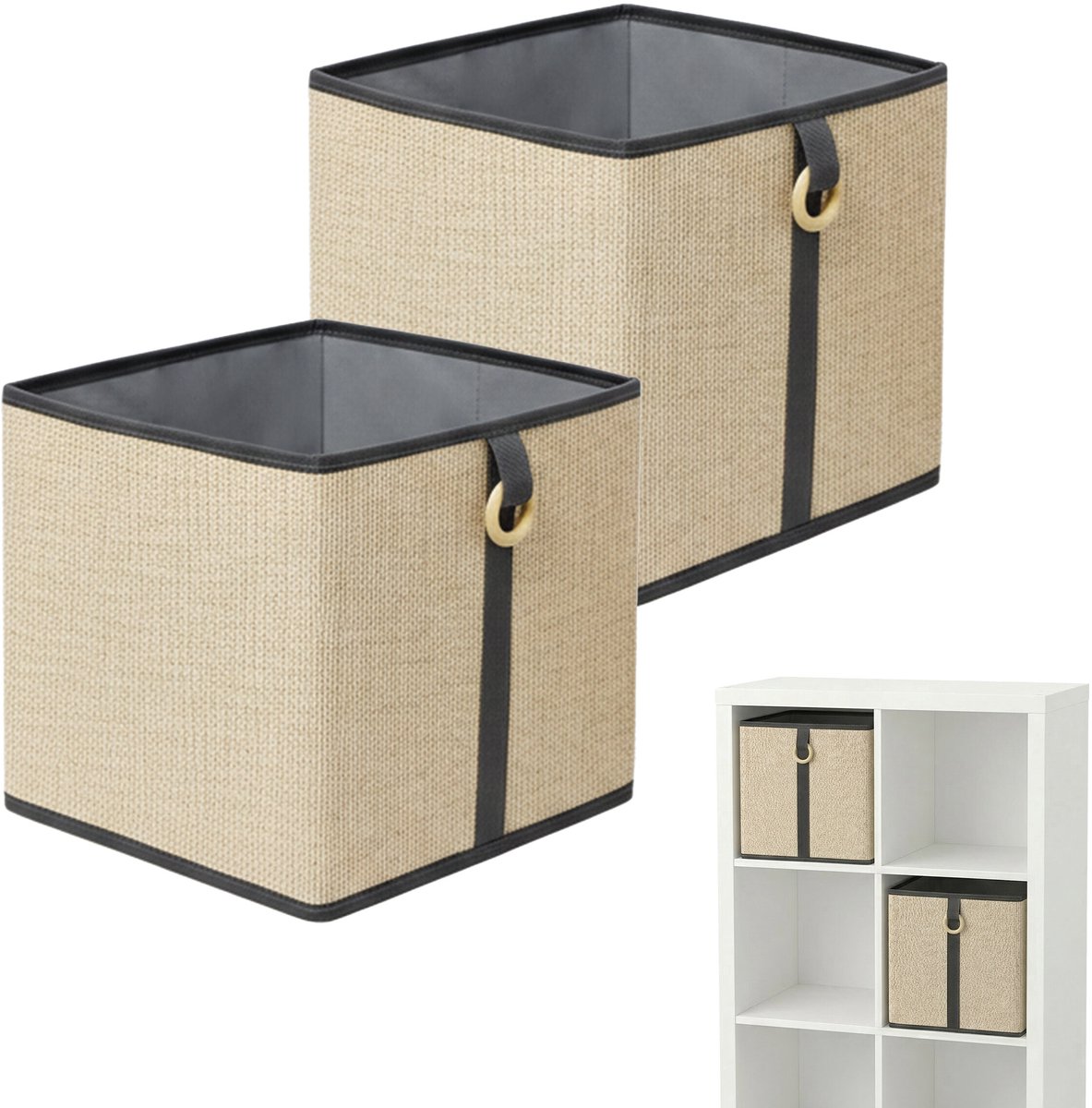 Opbergmand - 30x30x30 cm - set van 2 - naturel/zwart