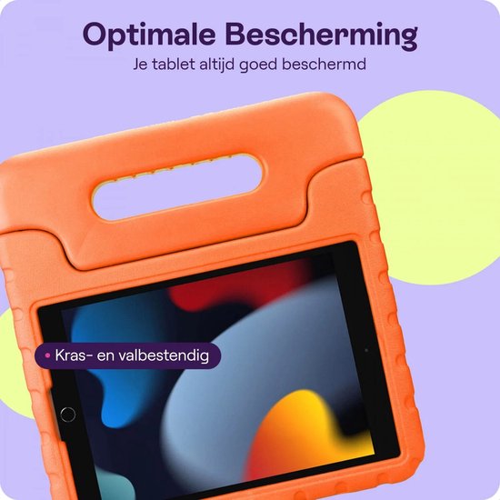 Oranje HappyCase tablethoes met handvat, optimale bescherming tegen krassen en vallen.