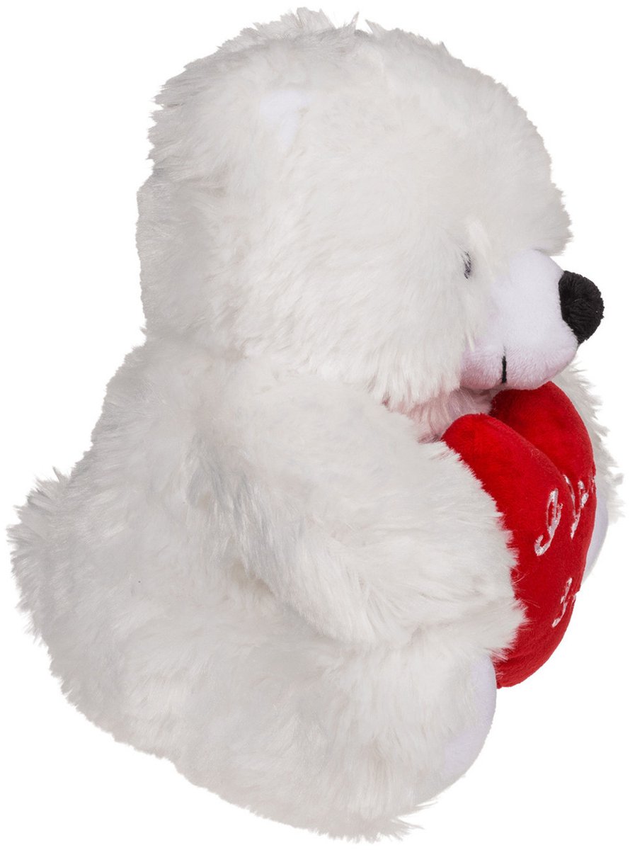 Knuffelbeertje met hart - wit - pluche - 22 cm - valentijnsdag - i love you - cadeau — afbeelding 2