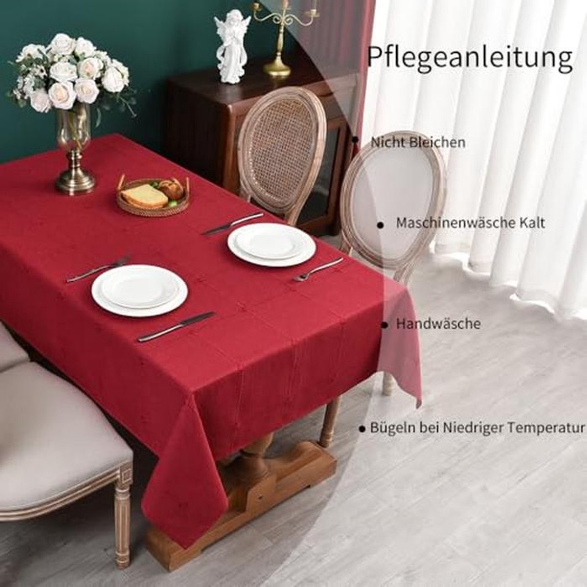 Linnenlook tafelkleed afwasbaar 220 x 135 cm - Rood