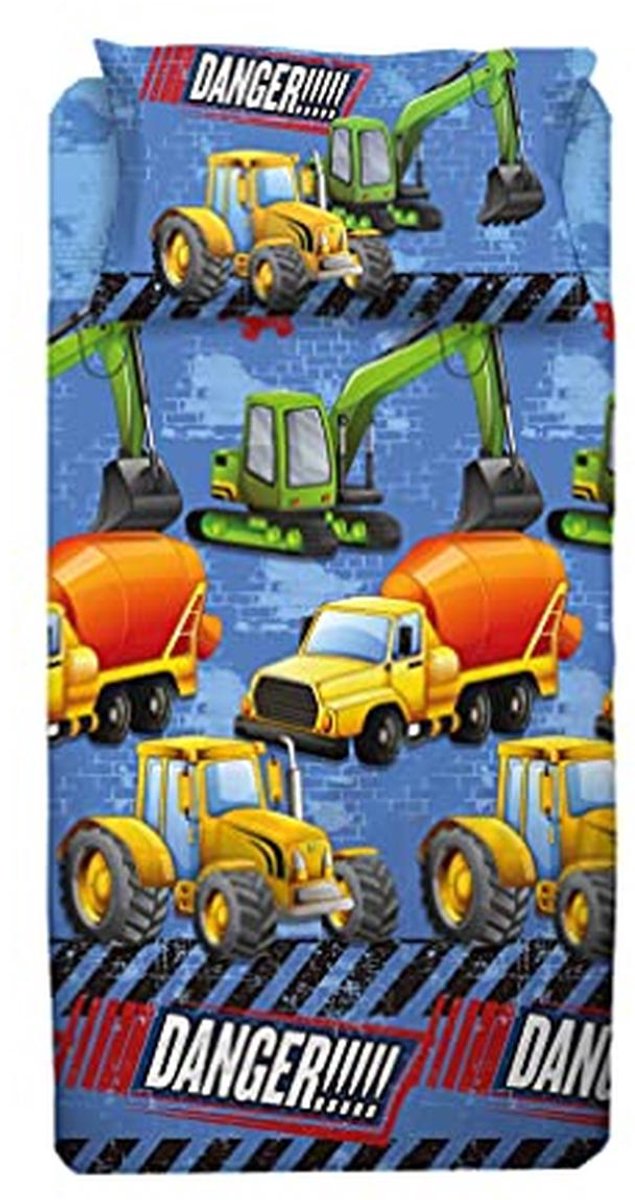 Eenpersoons beddengoedset voor jongens met graafmachines en vrachtwagens - 100% katoen, perfect voor avontuurlijke dromen