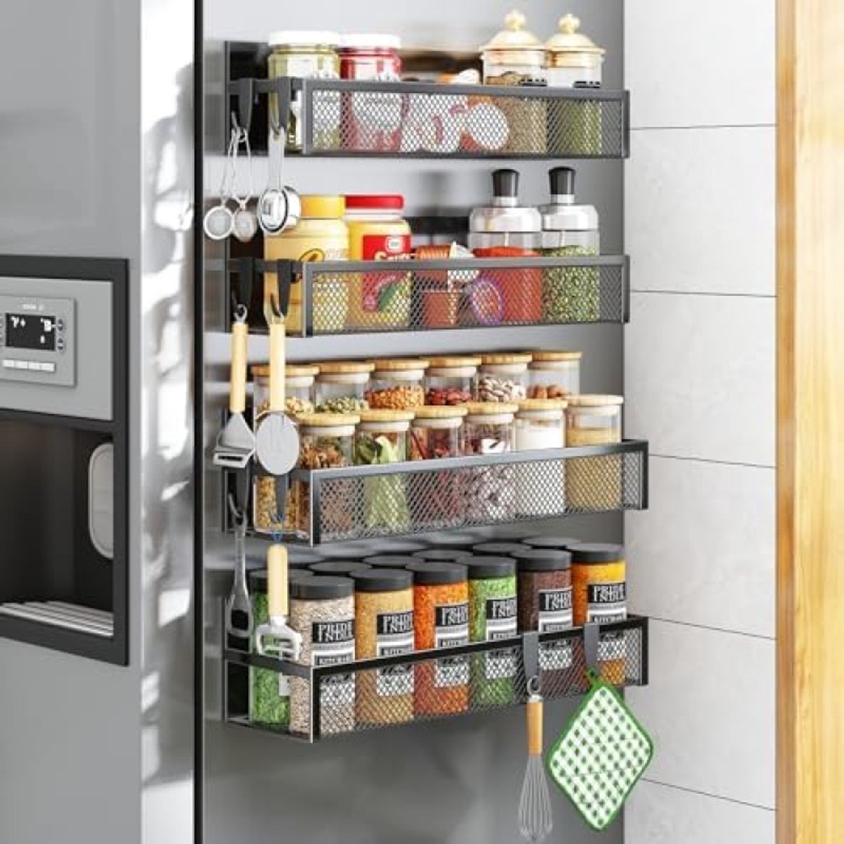 PromoHome Magnetische Koelkastplank Set - 4 Planken met Haken voor Keukenorganisatie