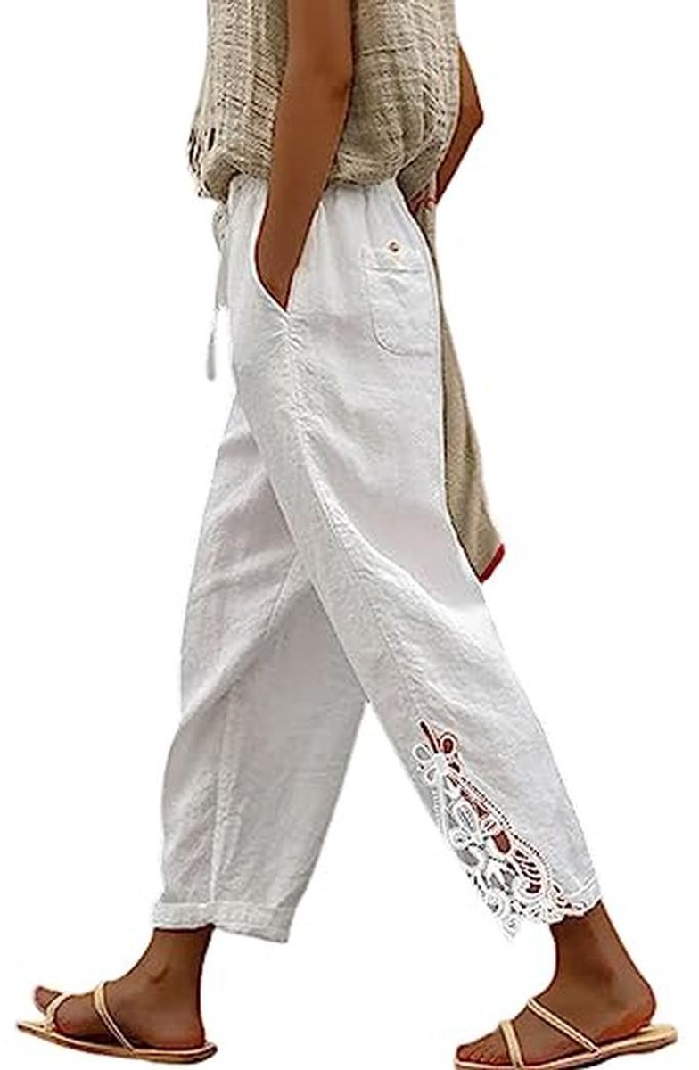 Dames 7/8 Broek Zomerbroek met Elastische Taille en Zakken