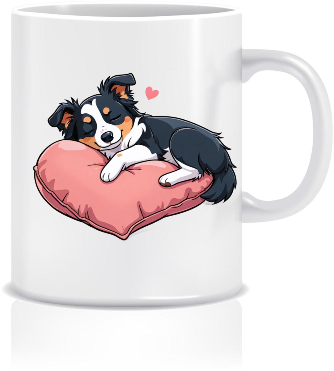 Border Collie Mok - op Hartvormig Kussen - Hondenliefhebbers - Valentijn Cadeau